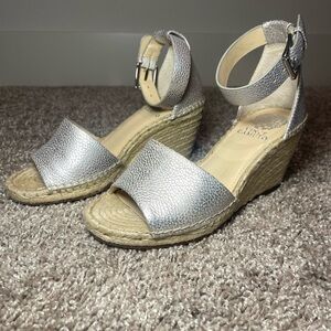 Valentino Silver Espadrilles with Woven Wedge Heel and Ankle Strap